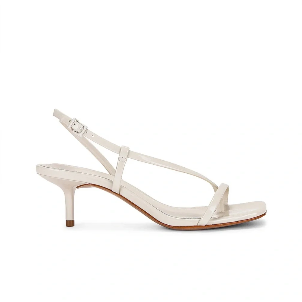 SCHUTZ Heloise Kitten Heels Neutral Strappy Sandals in Pearl